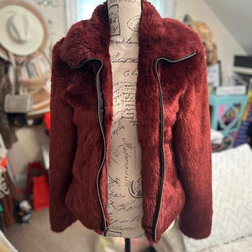 Express Burgundy Faux Fur Jacket
